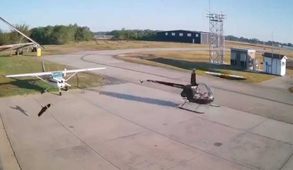 空港でのヘリコプター衝突を監視カメラが鮮明に捉える🚁