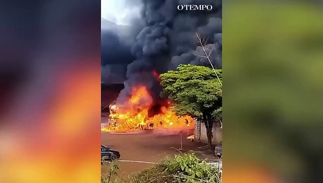 Sete pessoas ficam feridas em incêndio de carreta: veja vídeo