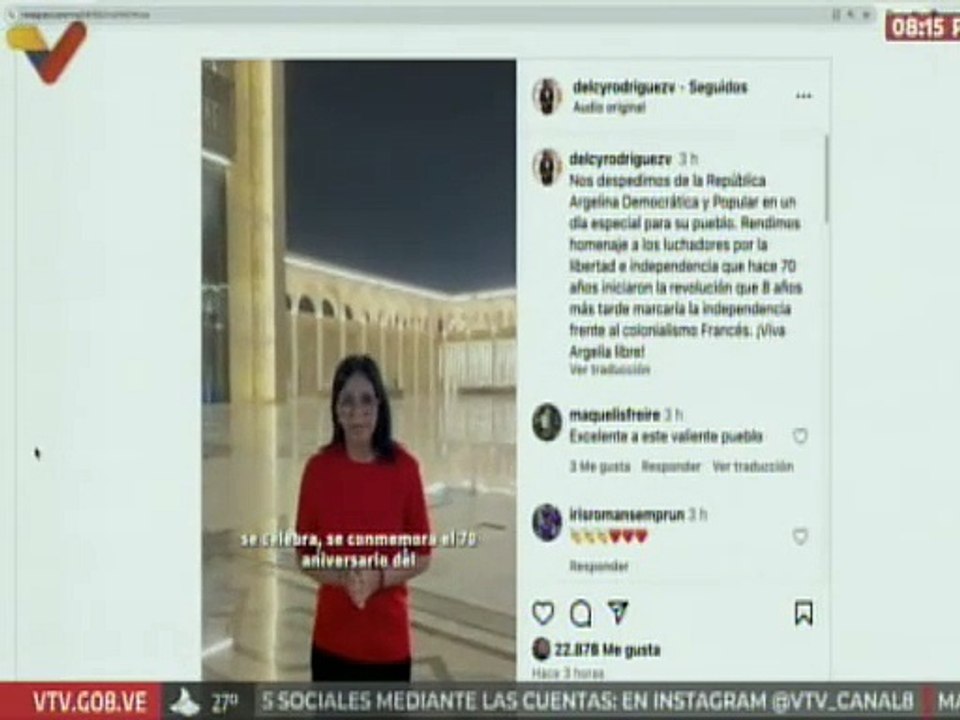 Vpdta. Delcy Rodríguez: Hoy conmemoramos el 70 aniversario del inicio de la Revolución Argelina