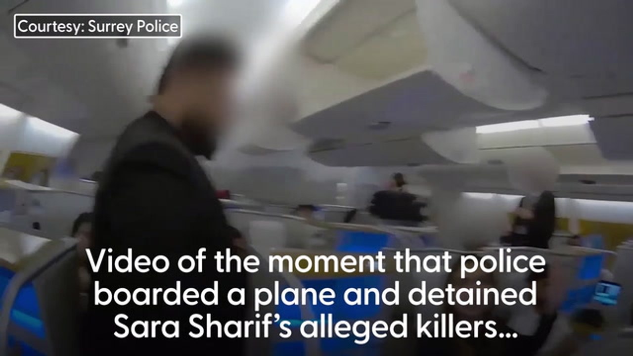 Video captures moment Sara Sharif’s family detained by police on plane