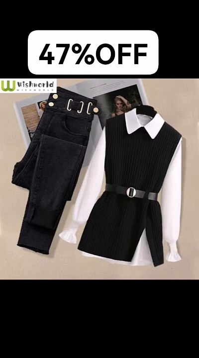 Large Autumn and Winter Suit for Women 2024 New Korean Fashion Knitted Vest Shirt Casual Slim Jeans Three Piece Set