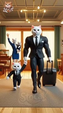 Unsettled journey of the white my suty cat family_cat _cute _kitten _aiart _family _funny _shorts(360P)