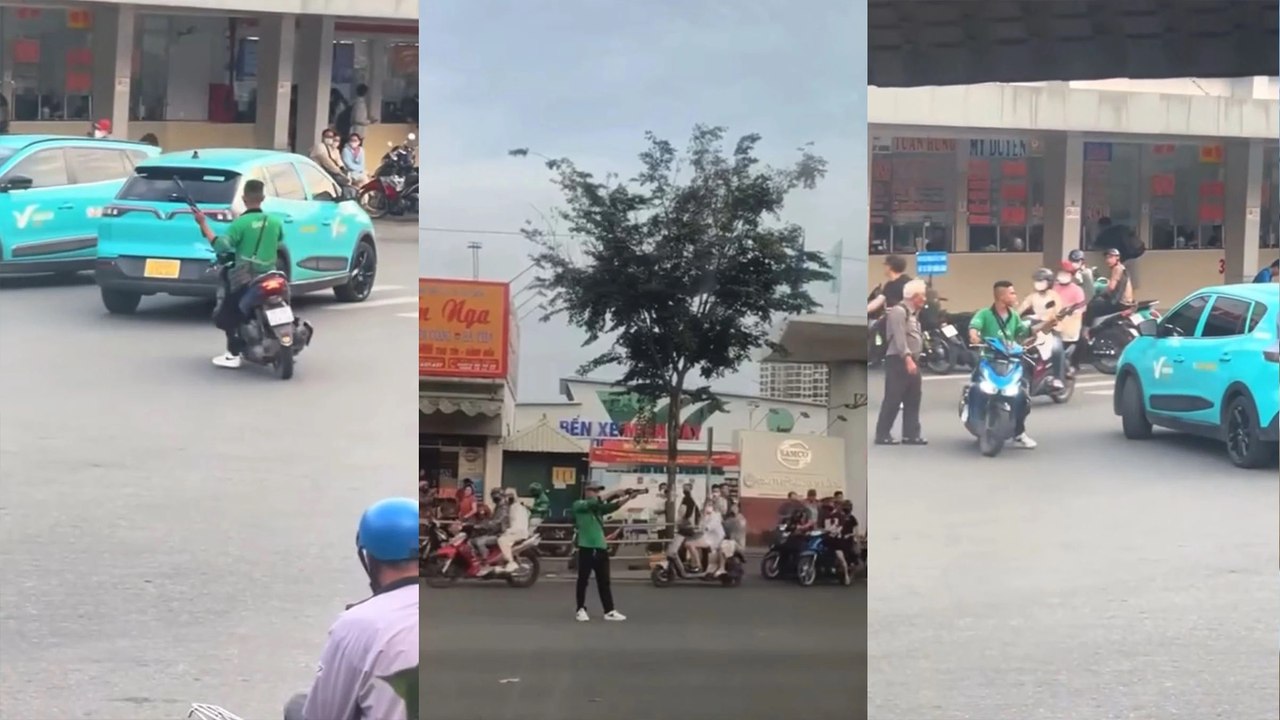 Nam thanh niên cầm súng nhựa, thái độ hung hăng, uy hiếp người dân ở một bến xe tại TPHCM