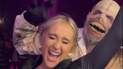 Spooky surprise: Girl screams as scare actor sneaks up while she dances