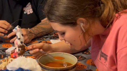 Dinner takes a funny twist as TENS machine causes unpredictable hand movement