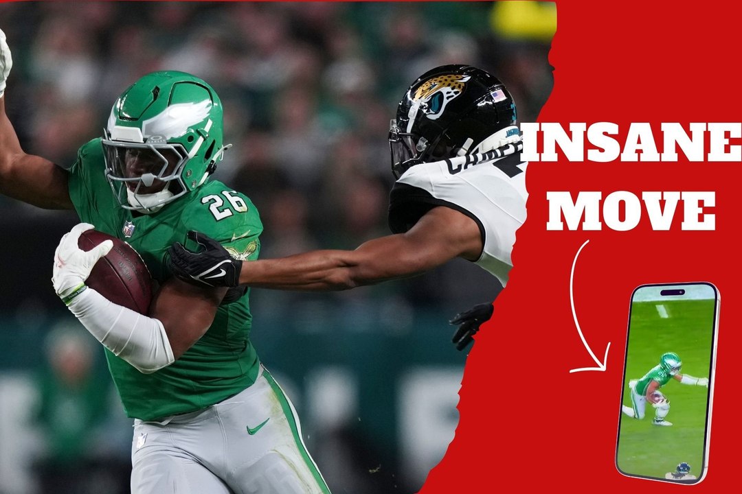 Philadelphia Eagles Saquon Barkley makes an out of this world backwards hurdle that makes defenders look silly