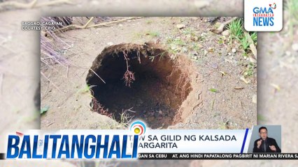 Sinkhole, lumitaw sa gilid ng kalsada sa Brgy. Santa Margarita | Balitanghali