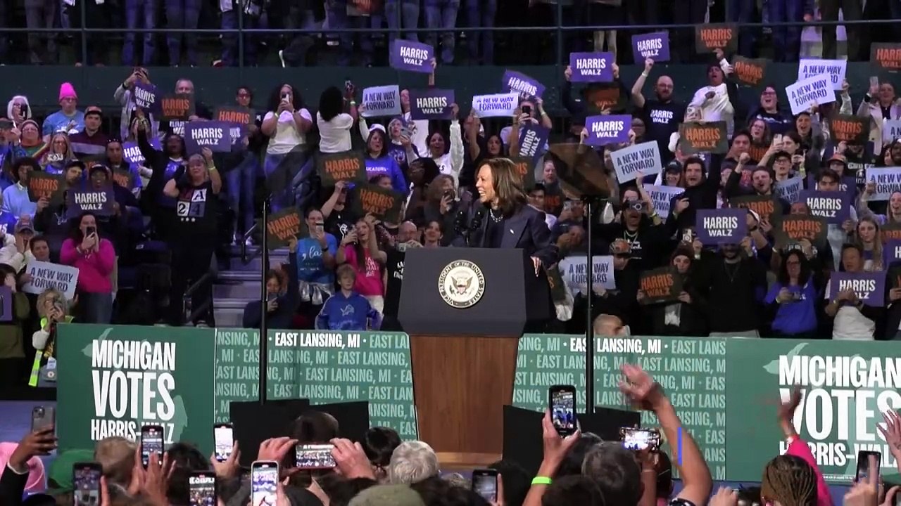 Kamala Harris promises to end the Gaza war at Michigan rally - video ...