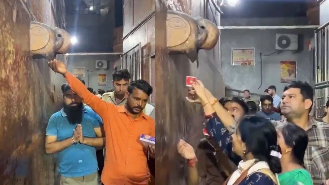 AC के पानी को श्रद्धालुओं ने समझा चरणामृत, बांके बिहारी मंदिर का वीडियो वायरल