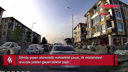 Motosiklet otomobile çarptı o anlar araç içi kamerasına yansıdı