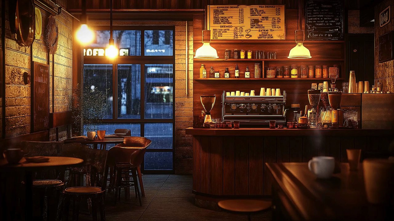Rainy Jazz Cafe - Slow Jazz Music in  vintage 4k Coffee Shop Ambience for Work, Study and Relaxation