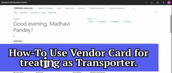 Transporter as Vendor in Business Central #Transporters #Vendors #D365BC