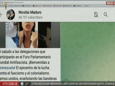 Venezuela saluda a las delegaciones que participarán en el Foro Parlamentario Mundial Antifascista