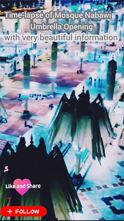 Working Method of Huge Beautiful Umbrella for Pilgrims in Courryard Mosque Nabawi Medina