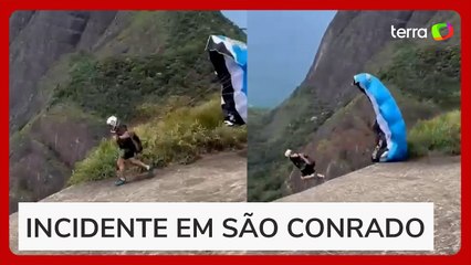Novo ângulo mostra momento em que homem sofre acidente ao saltar de speed fly no RJ