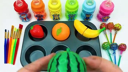 Satisfying Video l How to Make Playdoh Lollipop Candy into Rainbow Brush & Fruit Cutting ASMR