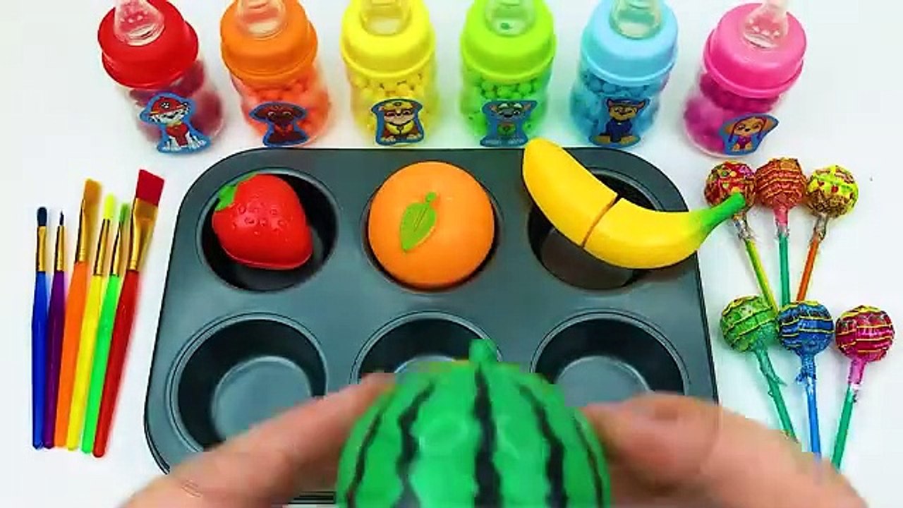 Satisfying Video l How to Make Playdoh Lollipop Candy into Rainbow Brush & Fruit Cutting ASMR
