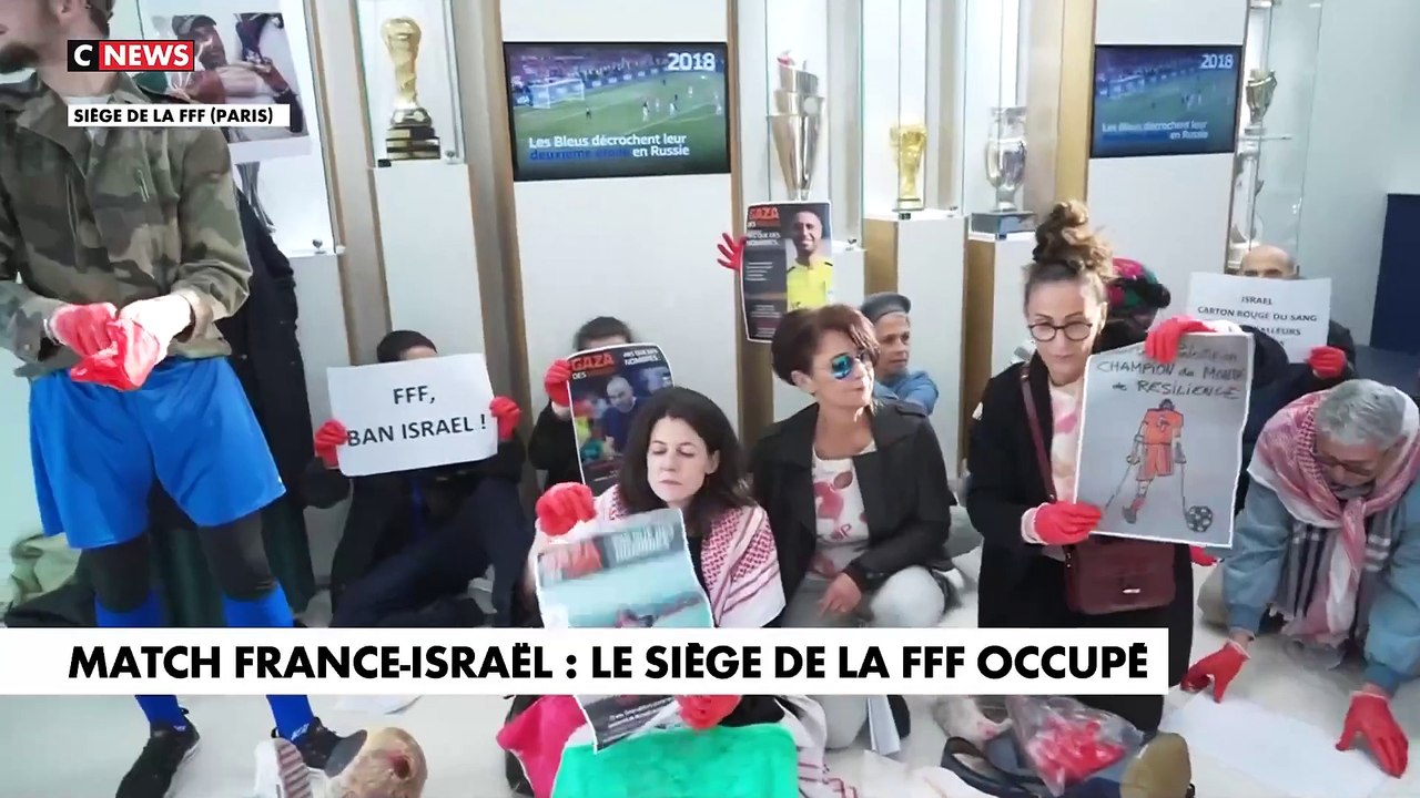 Contre la venue de l'équipe de foot d'Israël face à la France, des militants pro-palestiniens investissent les locaux de la Fédération française de football - Regardez