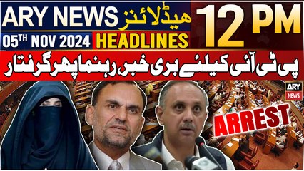 ARY News 12 PM Headlines | 5th NOV 2024 | PTI Leader Arrested again | Prime TIme Headlines