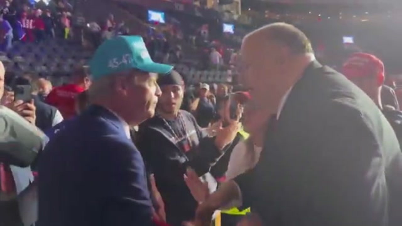 US election: Nigel Farage goes full Donald Trump meeting him backstage ...
