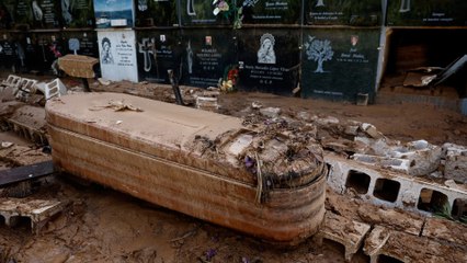 Nichos abiertos y hasta un féretro en medio del cementerio de Alfafar