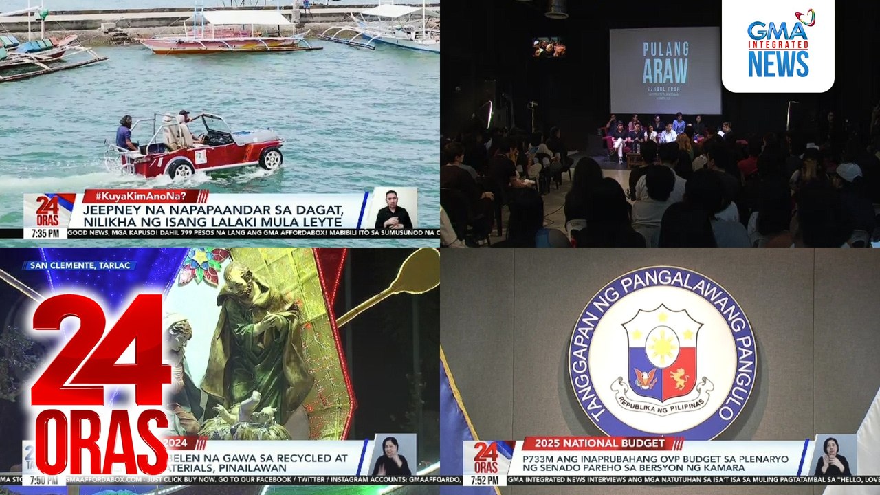 24 Oras: (Part 3) Jeepney na napapaandar sa dagat, nilikha ng isang lalaki mula Leyte; 62 higanteng belen na gawa sa recycled at indigenous materials, pinailawan; Alden Richards at Kathryn Bernardo, may natutuhan sa isa't isa pagdating sa buhay, atbp.