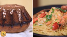 Spaghetti aux crevettes sauce rosée, cake vanille chocolat - Koujinetna haka 4 Ep 01