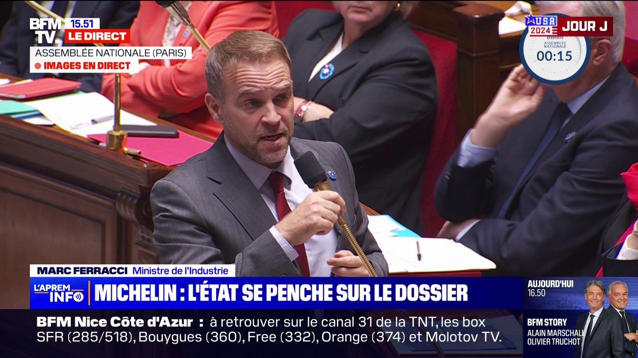 Plan social chez Michelin: "Le but que nous poursuivons est de trouver des repreneurs", annonce Marc Ferracci, ministre de l'Industrie devant l'Assemblée nationale