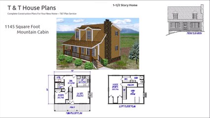 1-1/2 Story 1145 Square Foot Mountain Cabin Home Plans