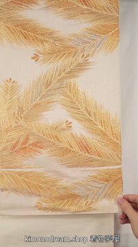 Gold & Silver Peacock Feathers on Off White Fukuro Obi - Vintage 1970s Silk Formal Kimono Belt - Simple Subdued Style - Retro Modern Japanese