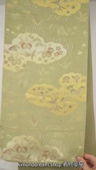 Light Green Fukuro Obi with Phoenixes, Plum Blossoms, Paulownias, Pine Trees, Kaede in Clouds - Seigaiha, Rising Steam, Ferns, Kiku, Bamboo Leaves