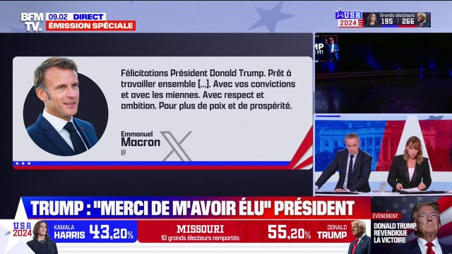 Élection américaine: Emmanuel Macron félicite Donald Trump et se dit prêt à travailler avec respect et ambition