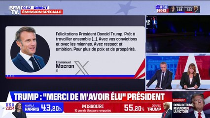 Élection américaine: Emmanuel Macron félicite Donald Trump et se dit "prêt à travailler" avec "respect et ambition"