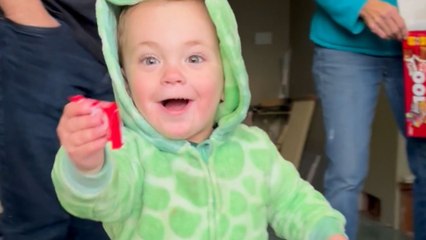 Young trick-or-treater politely takes one candy and says 'Thank You'