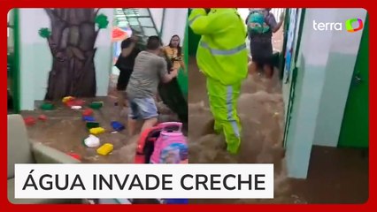 Creche é atingida por alagamento em Osasco (SP) e crianças precisam ser retiradas às pressas