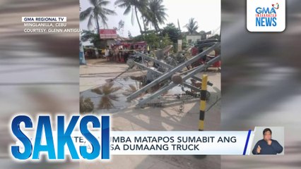 Poste, natumba matapos sumabit ang mga kable sa dumaang truck | Saksi