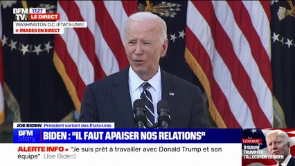 Élections américaines: "Il faut apaiser nos relations", affirme Joe Biden