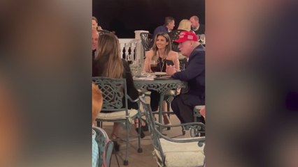 Donald Trump celebrates election victory as his own song blasts and people chant along