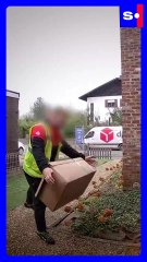 Un livreur DPD jette violemment un colis devant la porte d'entrée d'un client