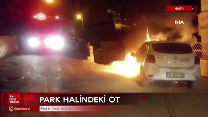 Hatay'da park halindeki otomobil alevlere teslim oldu