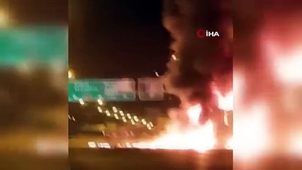 Kaza sonrası alev alan tırın sürücüsü böyle yandı!