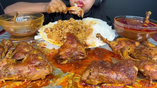 SPICY 11 PIECES CHICKEN CURRY LAL LAL MURGHIR JHOL,BASMATI RICE,EXTRA GRAVY _ASMR EATING