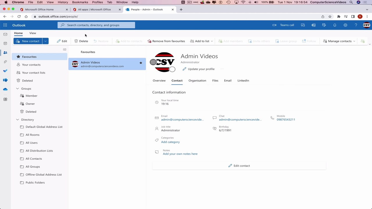 How to USE Microsoft People for Office 365 On a Mac - Tutorial 6 - Add Contact to Favourites - Basic