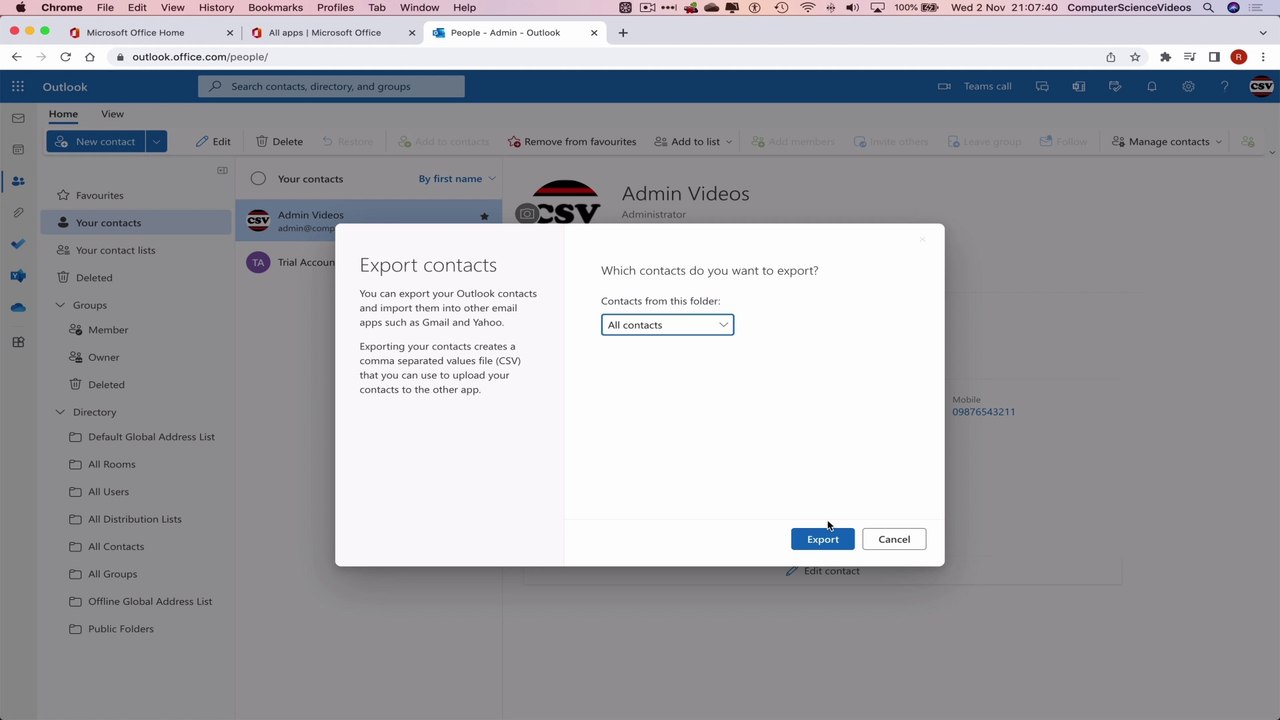 How to USE Microsoft People for Office 365 On a Mac - Tutorial 7 - Export a Contact - Basic | New