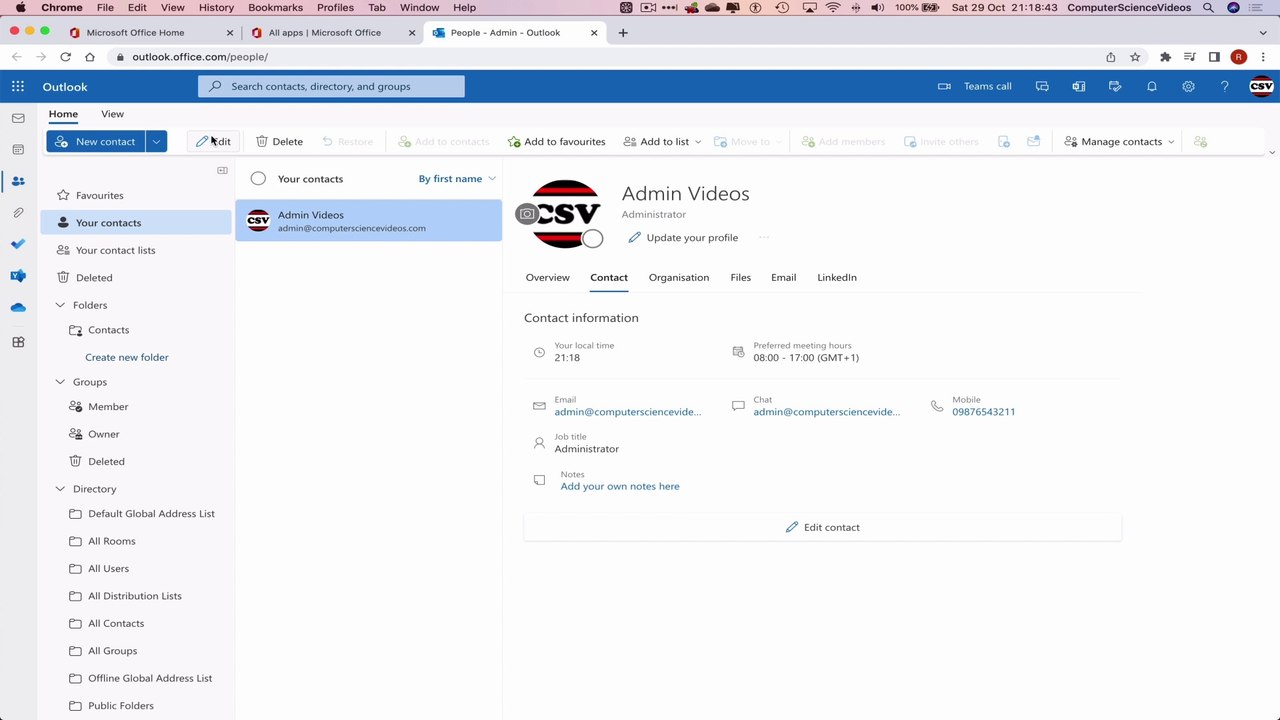 How to USE Microsoft People for Office 365 On a Mac - Tutorial 4 - Edit a Contact - Basic Tutorial