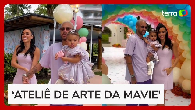 Neymar e Bruna Biancardi combinam looks e mostram detalhes de festa de um ano de Mavie