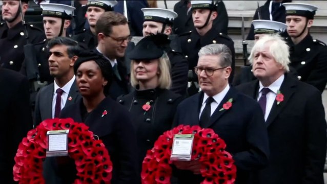 Former prime ministers Boris Johnson and Tony Blair attend Remembrance Day ceremony