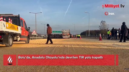 Anadolu Otoyolu'nda TIR devrildi! Ankara istikameti ulaşıma kapandı
