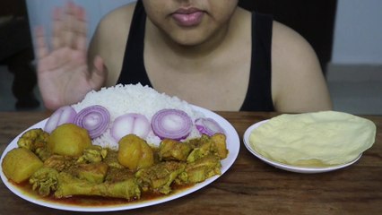 Eating Chicken Curry, Onion, White Rice
