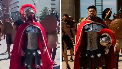 Oribe Peralta presume armadura romana como parte de la promoción del filme: "Gladiador 2"